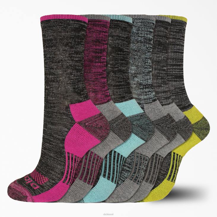 vrouwen Dickies vochtregulerende free run crew sokken 6-pack zwart (bk) accessoires 6F0X3006