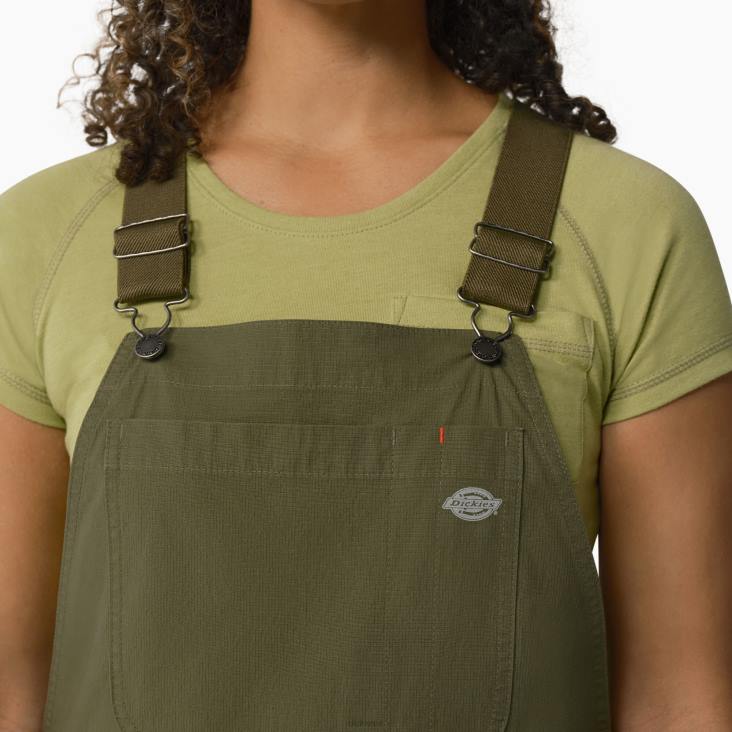 vrouwen Dickies verkoelende short van ripstop met bretels gespoeld militair groen (rml) kleding 6F0X1607
