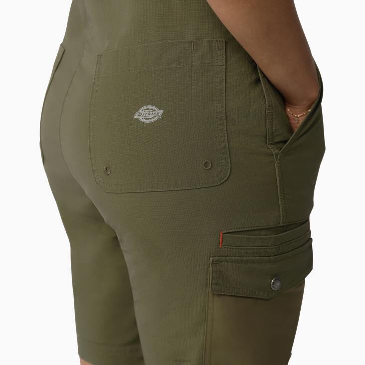 vrouwen Dickies verkoelende short van ripstop met bretels gespoeld militair groen (rml) kleding 6F0X1607