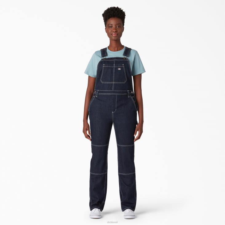 vrouwen Dickies denim overall met dubbel kniestuk gespoeld indigoblauw (rnb) kleding 6F0X1947