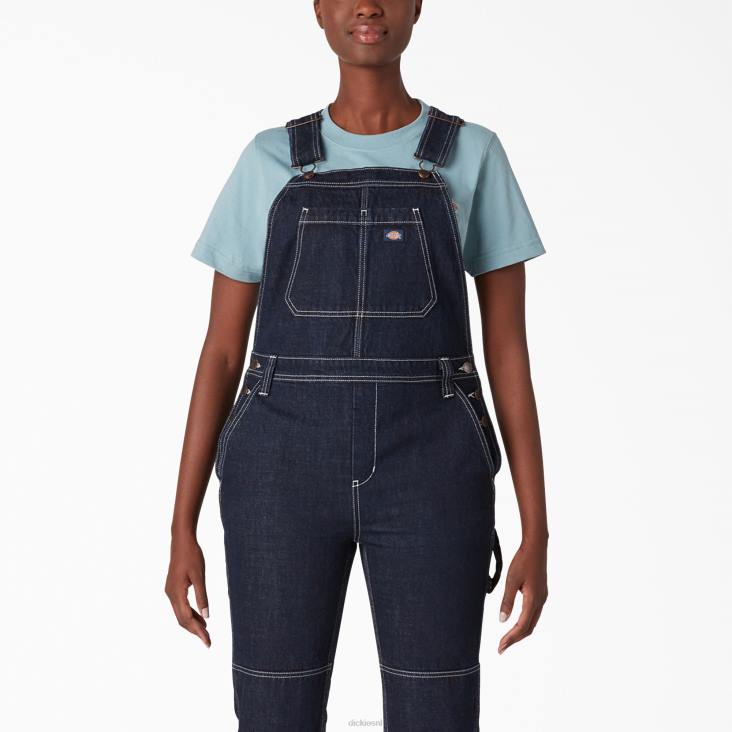 vrouwen Dickies denim overall met dubbel kniestuk gespoeld indigoblauw (rnb) kleding 6F0X1947
