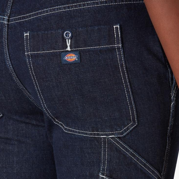 vrouwen Dickies denim overall met dubbel kniestuk gespoeld indigoblauw (rnb) kleding 6F0X1947