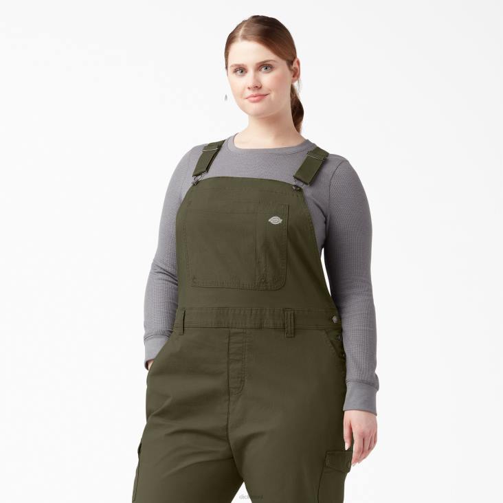 vrouwen Dickies plus een verkoelende ripstop-overall met bretels gespoeld militair groen (rml) kleding 6F0X1670