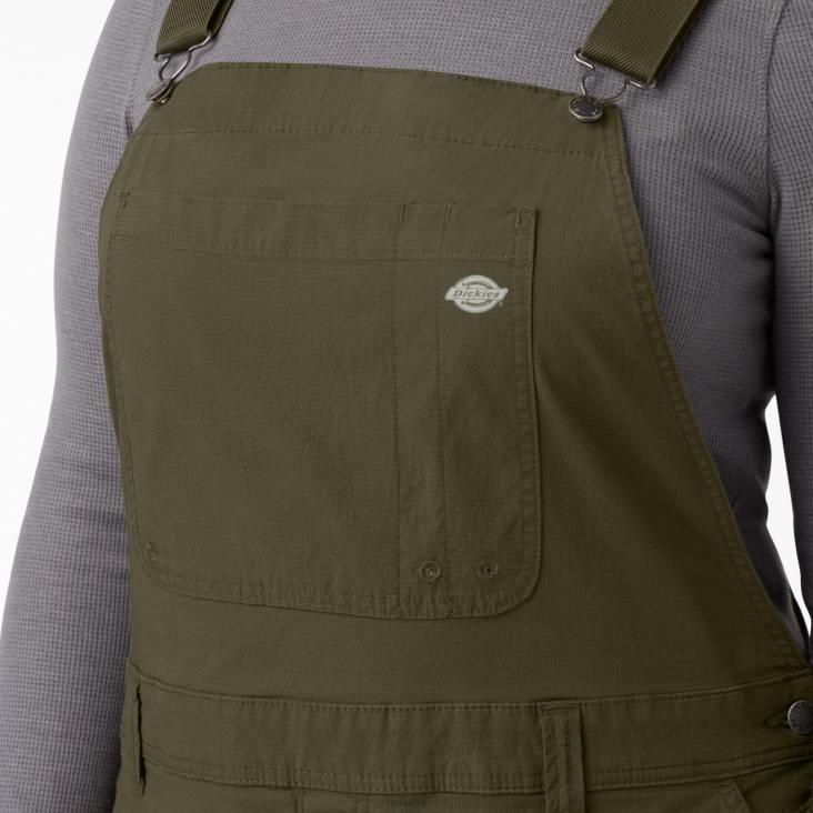 vrouwen Dickies plus een verkoelende ripstop-overall met bretels gespoeld militair groen (rml) kleding 6F0X1670