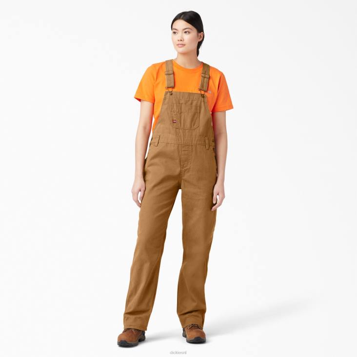 vrouwen Dickies relaxte overall met bretels gespoelde bruine eend (rbd) kleding 6F0X1558