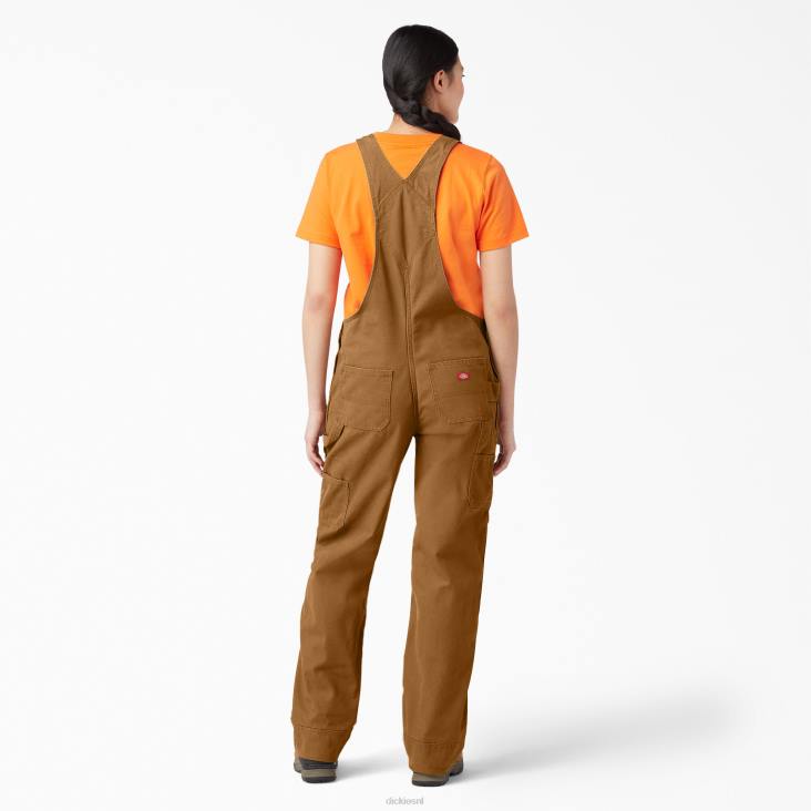 vrouwen Dickies relaxte overall met bretels gespoelde bruine eend (rbd) kleding 6F0X1558