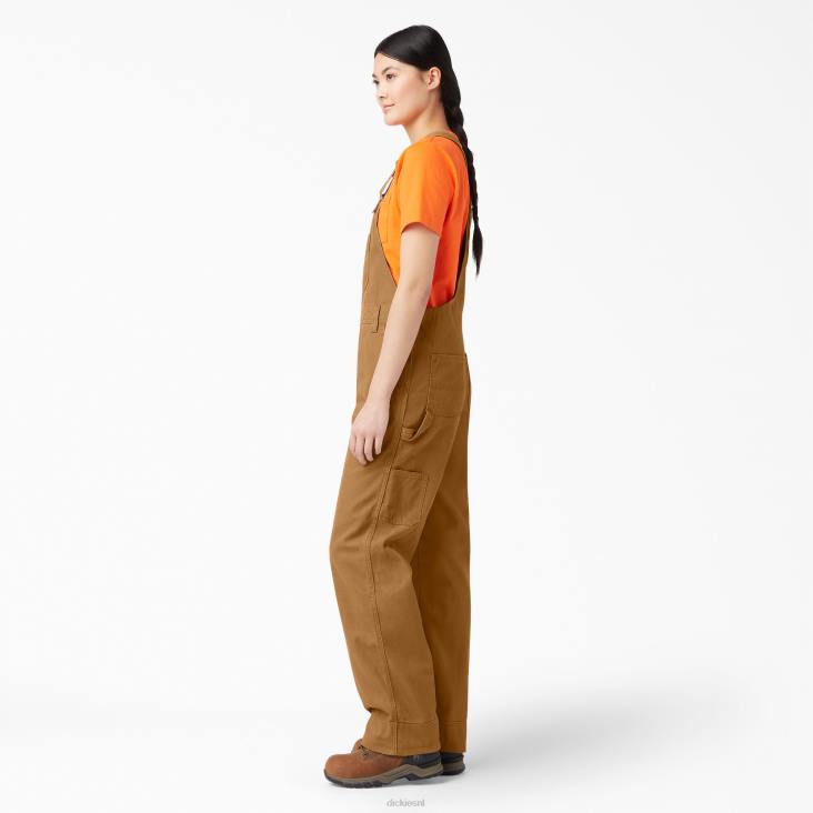 vrouwen Dickies relaxte overall met bretels gespoelde bruine eend (rbd) kleding 6F0X1558