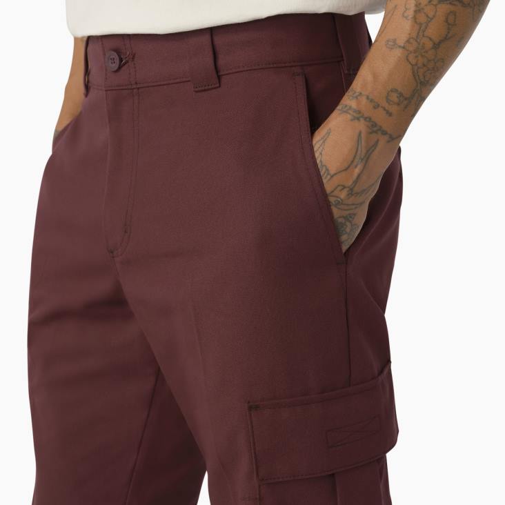 Heren Dickies twill cargobroek wijnrood/contrasterend stiksel (csw) kleding 6F0X316