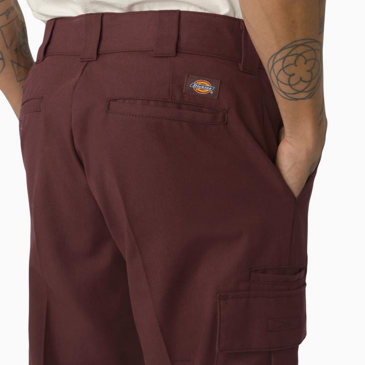 Heren Dickies twill cargobroek wijnrood/contrasterend stiksel (csw) kleding 6F0X316