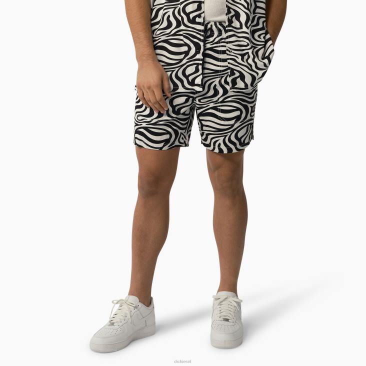 Heren Dickies korte broek met trekkoord en zebraprint 15 cm zwart/wit (bkwh) kleding 6F0X467