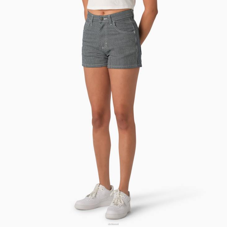 vrouwen Dickies hoog getailleerde hickory gestreepte timmermansshort 3" hickory streep (hs) kleding 6F0X2241