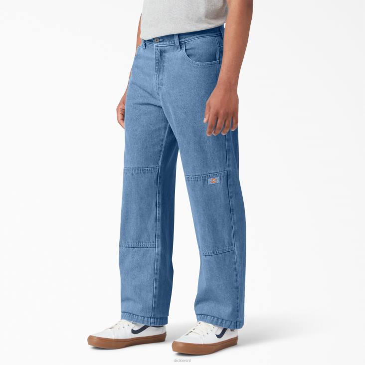 Heren Dickies losse jeans met dubbele knie stonewashed indigo blauw (snb) kleding 6F0X120