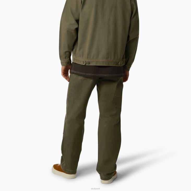 Heren Dickies eend contrasterende dubbele voorbroek stonewashed militair groen (smw) kleding 6F0X247