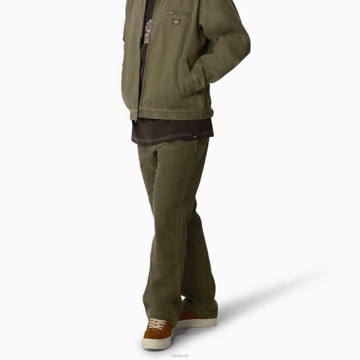 Heren Dickies eend contrasterende dubbele voorbroek stonewashed militair groen (smw) kleding 6F0X247