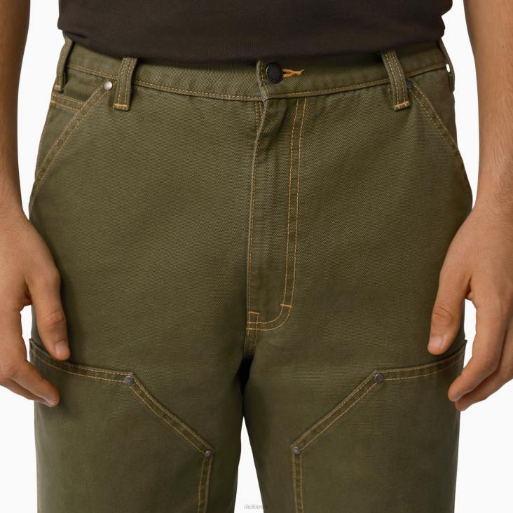 Heren Dickies eend contrasterende dubbele voorbroek stonewashed militair groen (smw) kleding 6F0X247