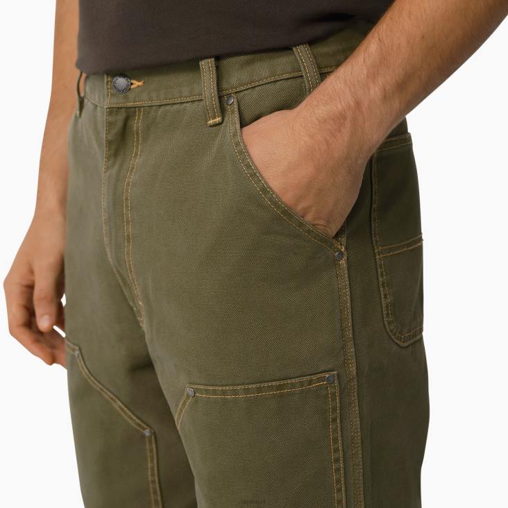 Heren Dickies eend contrasterende dubbele voorbroek stonewashed militair groen (smw) kleding 6F0X247
