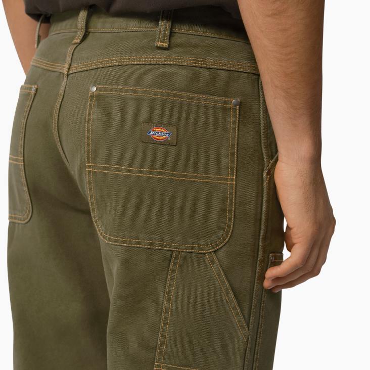 Heren Dickies eend contrasterende dubbele voorbroek stonewashed militair groen (smw) kleding 6F0X247