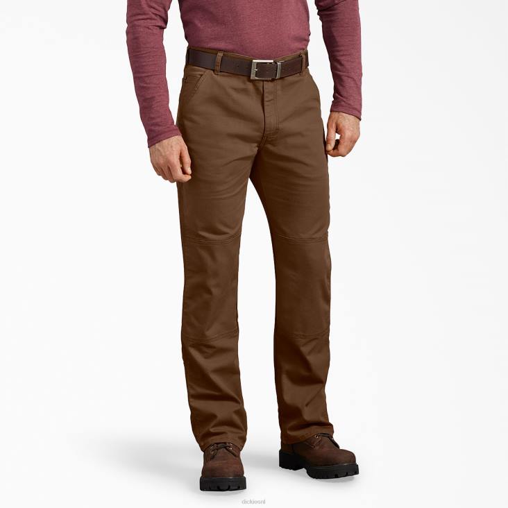 Heren Dickies regular fit eendenbroek met dubbele knie stonewashed hout bruin (stb) kleding 6F0X200