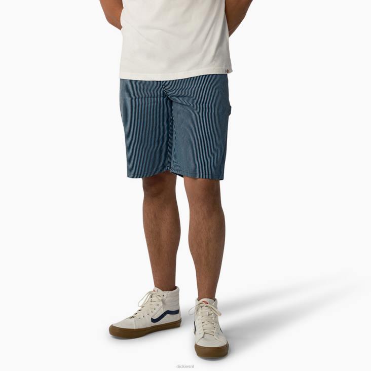 Heren Dickies hickory gestreepte timmermansshort 11" azuur/zwarte hickory streep (essen) kleding 6F0X462