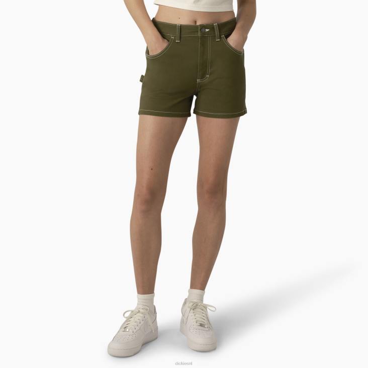 vrouwen Dickies hoog getailleerde timmermansshort 3" militair groen (ml) kleding 6F0X2218