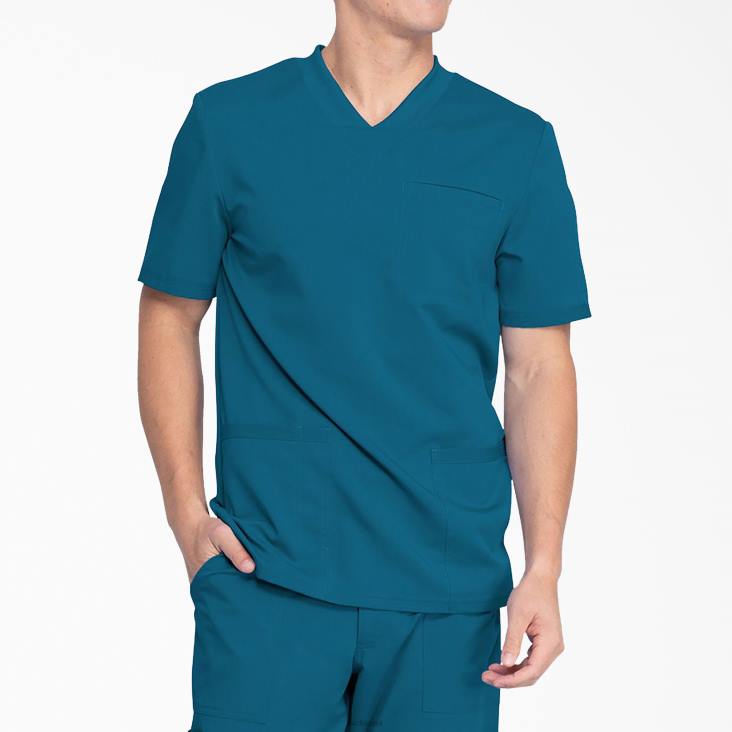 Heren Dickies balance top met V-hals en opgestikte zakken caribisch blauw (crb) kleding 6F0X1410