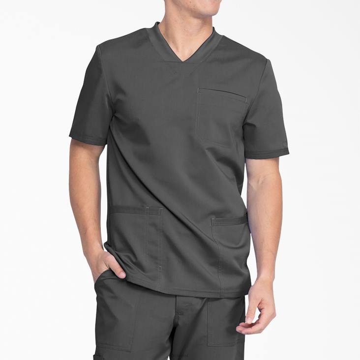 Heren Dickies balance top met V-hals en opgestikte zakken tin grijs (bank) kleding 6F0X1412