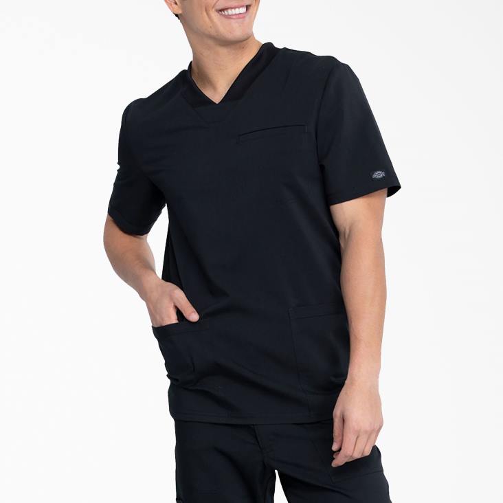 Heren Dickies balance top met V-hals en opgestikte zakken zwart (zwart) kleding 6F0X1408