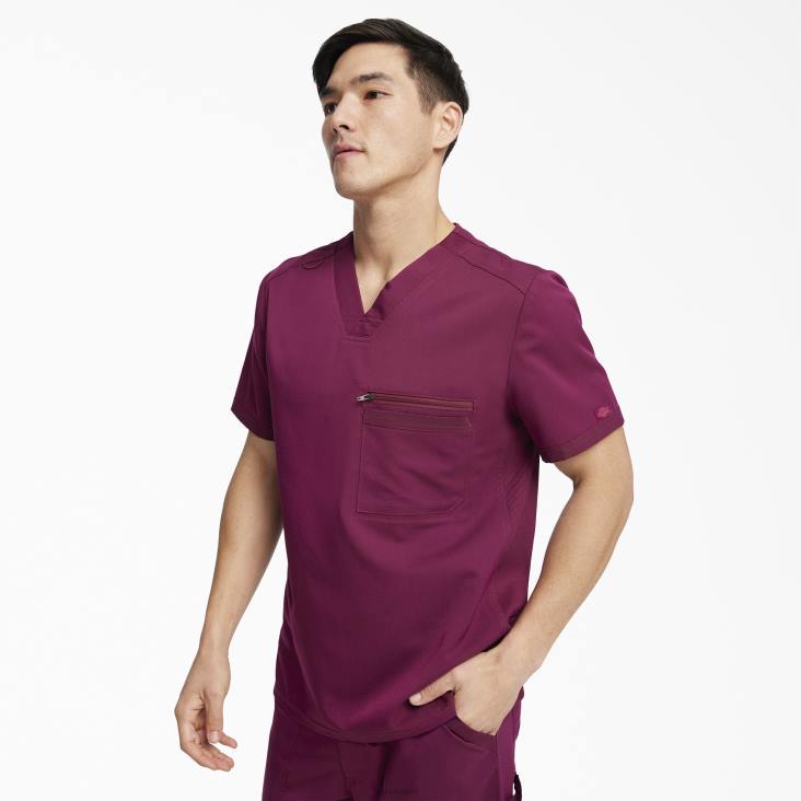Heren Dickies balance top met v-hals wijn (winnen) kleding 6F0X1369