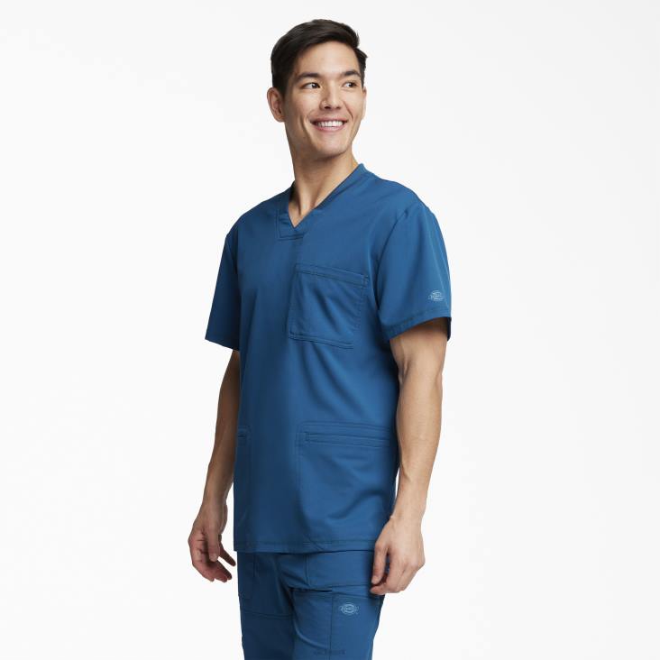 Heren Dickies dynamix scrub top met v-hals caribisch blauw (crb) kleding 6F0X1353