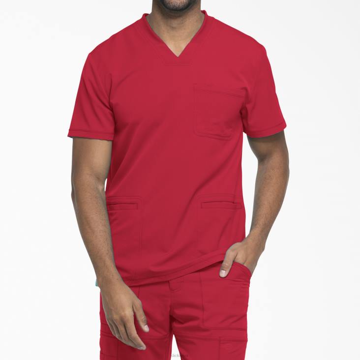Heren Dickies dynamix scrub top met v-hals rood (rd) kleding 6F0X1358