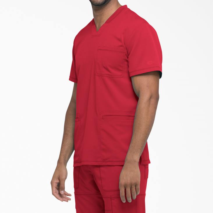 Heren Dickies dynamix scrub top met v-hals rood (rd) kleding 6F0X1358