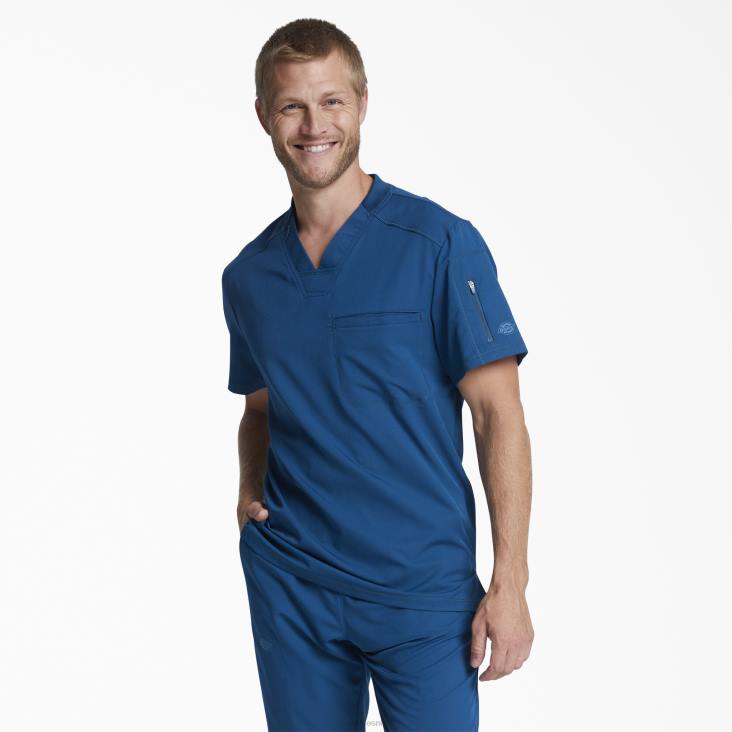 Heren Dickies dynamix scrubtop met v-hals en ritsvak caribisch blauw (crb) kleding 6F0X1248
