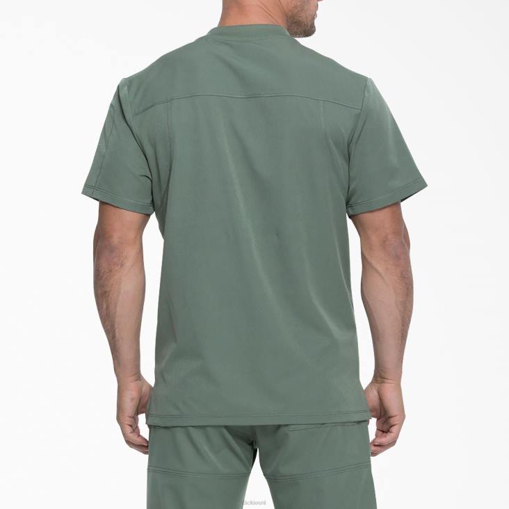 Heren Dickies dynamix scrubtop met v-hals en ritsvak olijfgroen (oli) kleding 6F0X1252
