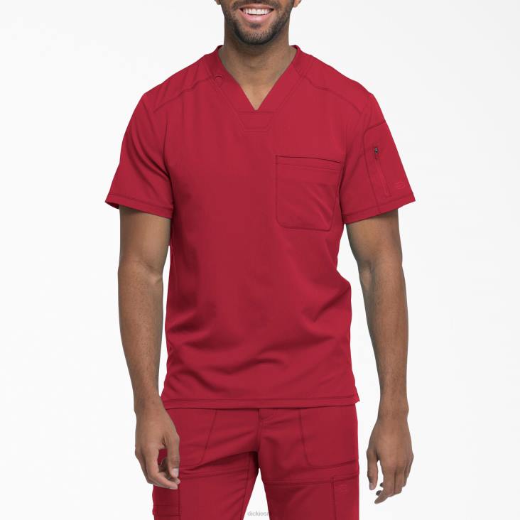Heren Dickies dynamix scrubtop met v-hals en ritsvak rood (rd) kleding 6F0X1255