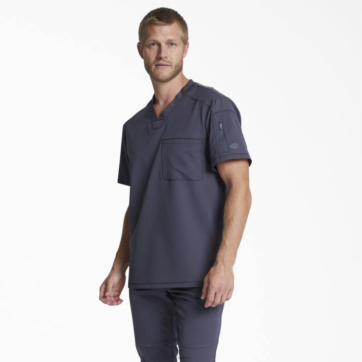 Heren Dickies dynamix scrubtop met v-hals en ritsvak tin grijs (bank) kleding 6F0X1253