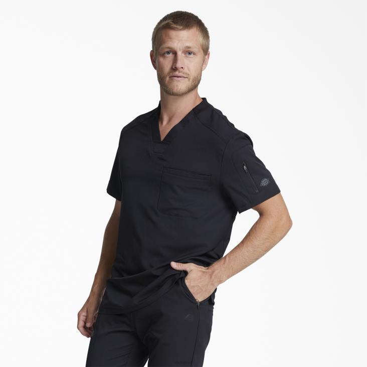 Heren Dickies dynamix scrubtop met v-hals en ritsvak zwart (zwart) kleding 6F0X1246