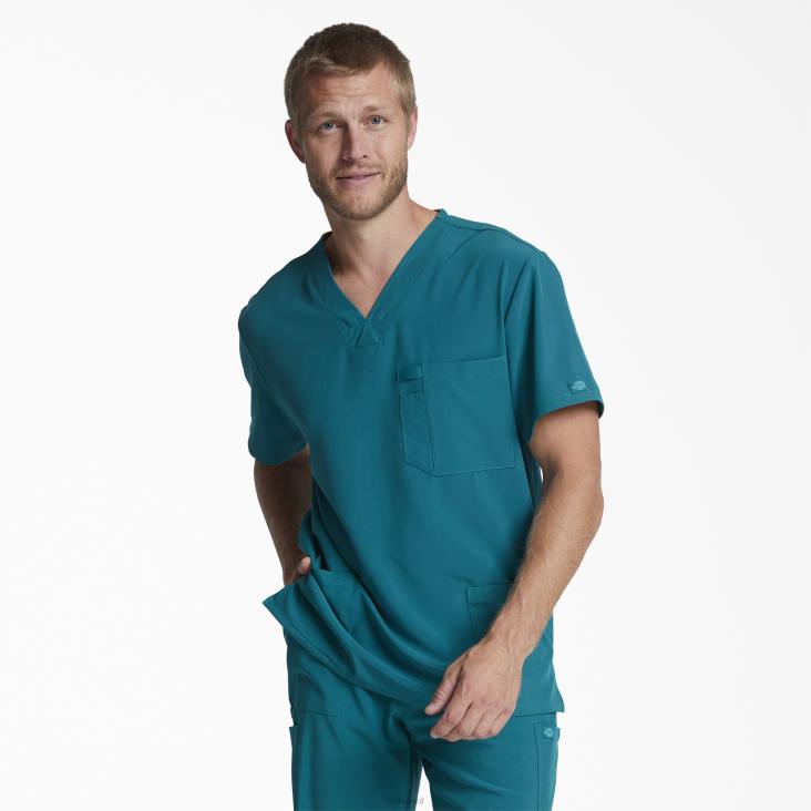 Heren Dickies eds essentials scrub top met v-hals caribisch blauw (crb) kleding 6F0X1324
