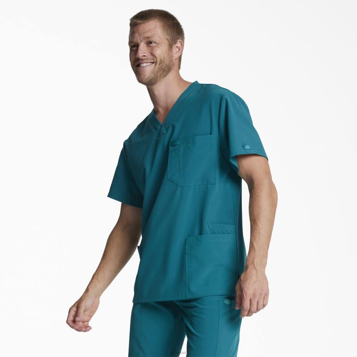 Heren Dickies eds essentials scrub top met v-hals caribisch blauw (crb) kleding 6F0X1324