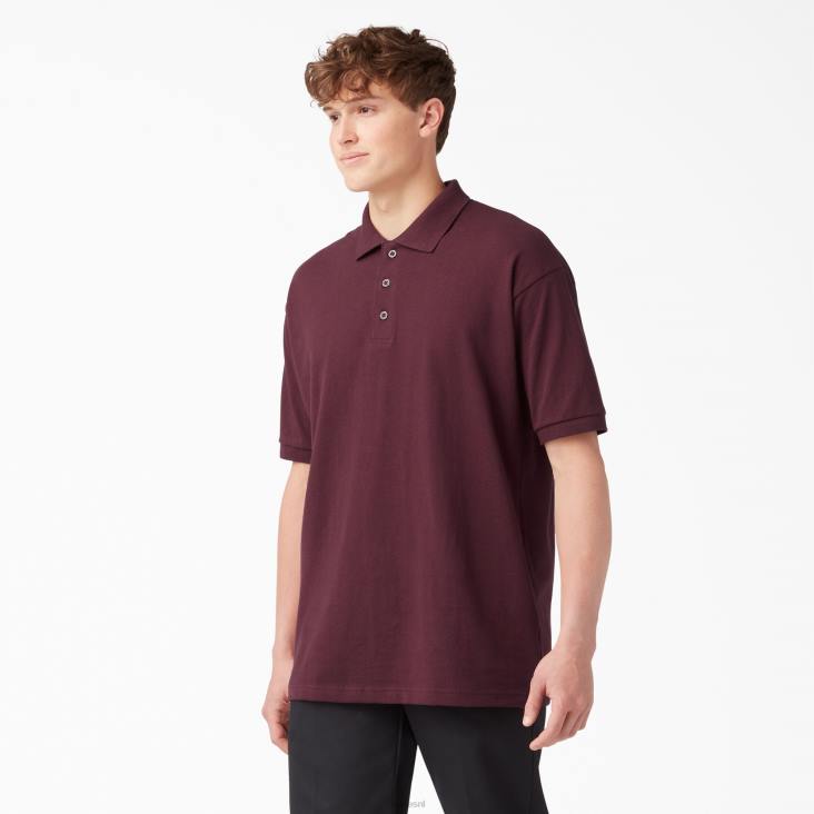 Heren Dickies piqué polo met korte mouwen voor volwassenen bordeaux (door) kleding 6F0X661