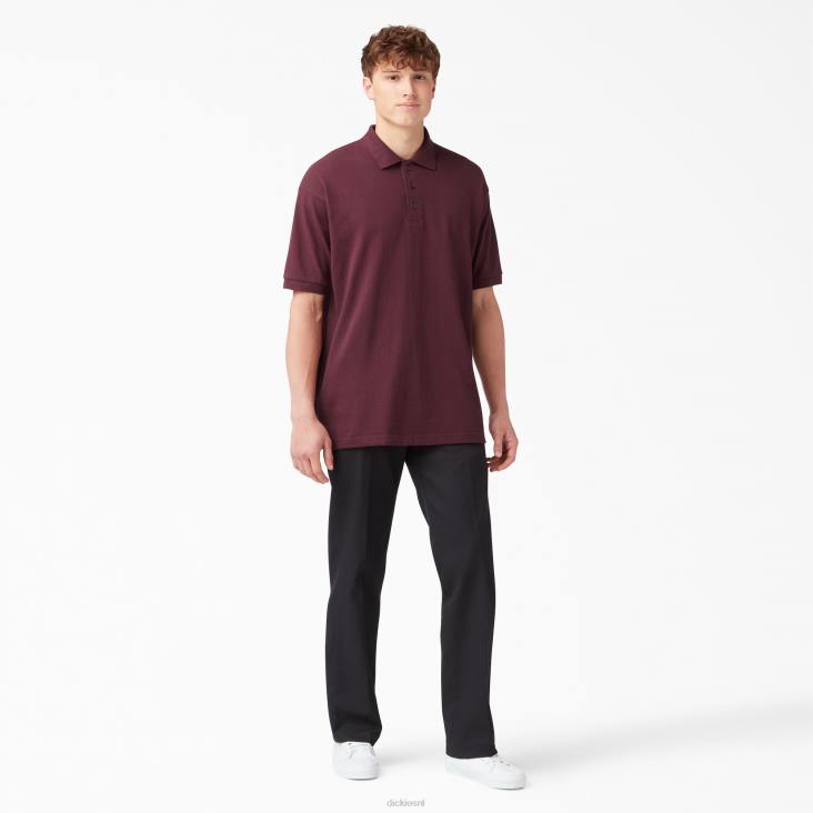Heren Dickies piqué polo met korte mouwen voor volwassenen bordeaux (door) kleding 6F0X661