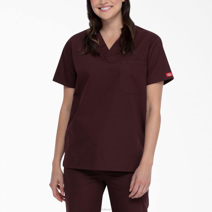 Heren Dickies unisex eds kenmerkende scrubtop met v-hals espresso (esr) kleding 6F0X1289