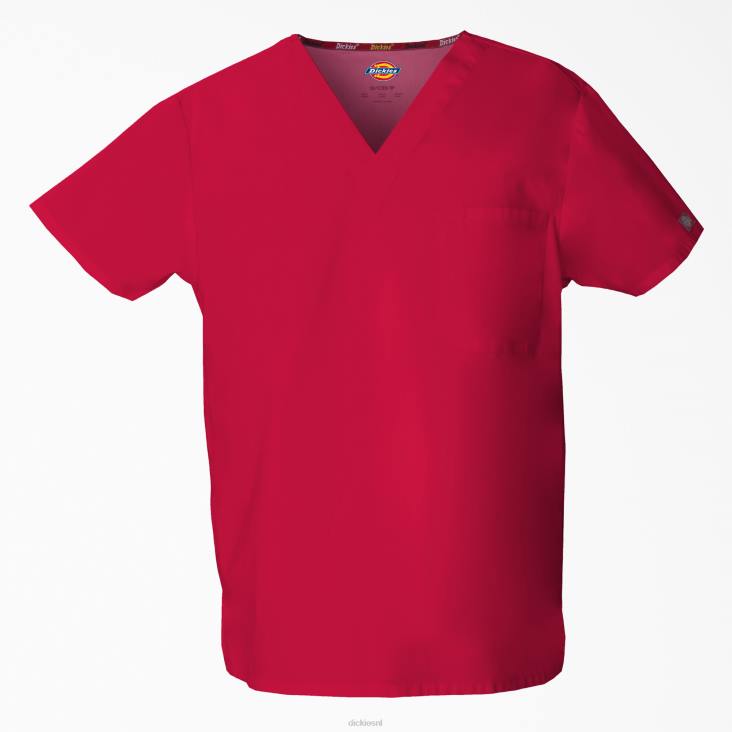 Heren Dickies unisex eds kenmerkende scrubtop met v-hals rood (rd) kleding 6F0X1299