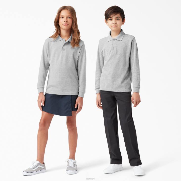 kinderen Dickies piqué polo met lange mouwen grijs gespikkeld (hg) kleding 6F0X2696