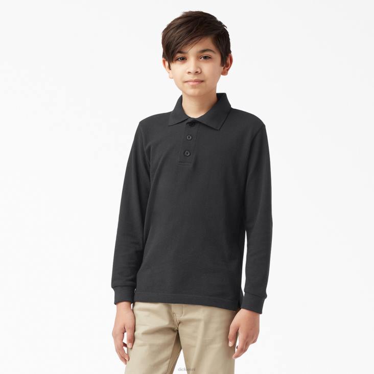 kinderen Dickies piqué polo met lange mouwen zwart (kbk) kleding 6F0X2697