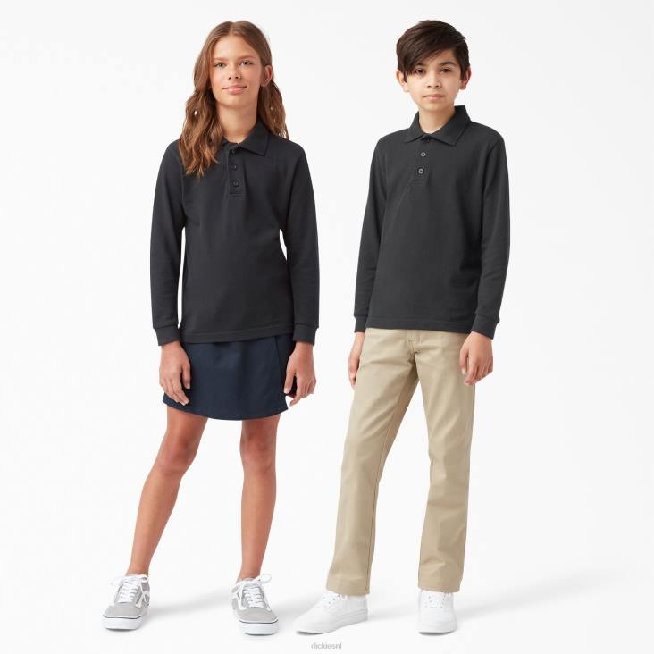 kinderen Dickies piqué polo met lange mouwen zwart (kbk) kleding 6F0X2697