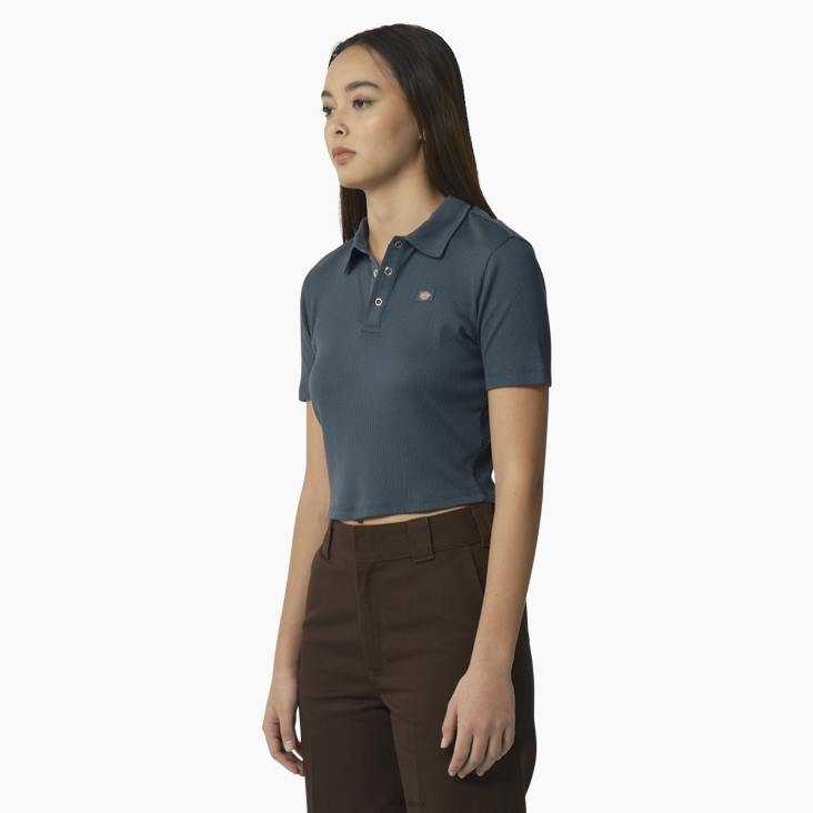 vrouwen Dickies Tallasee cropped polo met korte mouwen luchtmacht blauw (af) kleding 6F0X2129