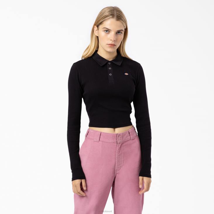vrouwen Dickies Tallasee cropped polo met lange mouwen zwart (kbk) kleding 6F0X2200