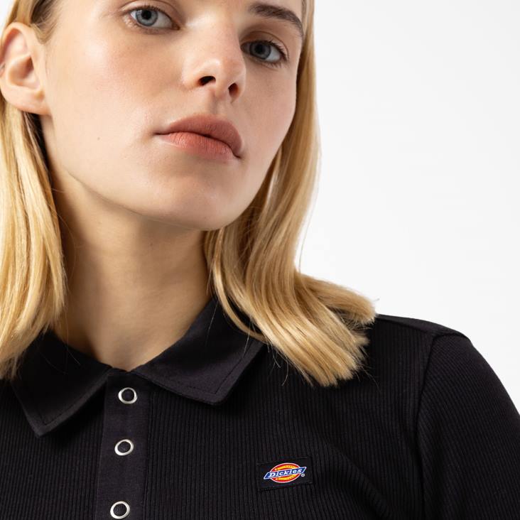 vrouwen Dickies Tallasee cropped polo met lange mouwen zwart (kbk) kleding 6F0X2200