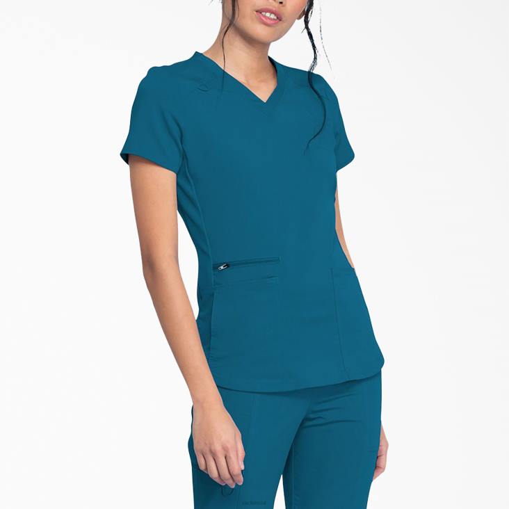 vrouwen Dickies balance top met v-hals en ritszak caribisch blauw (crb) kleding 6F0X2475