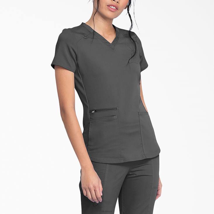 vrouwen Dickies balance top met v-hals en ritszak tin grijs (bank) kleding 6F0X2479